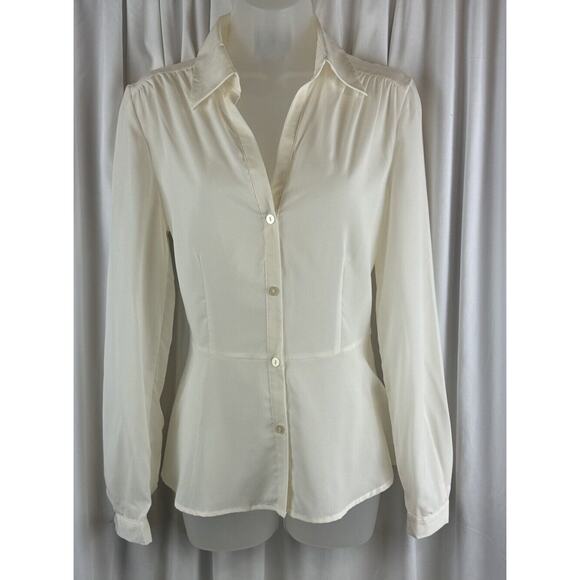 Willi Smith Peplum Button Up Collared Blouse Ivory S academia work 65-37 - Picture 11 of 13